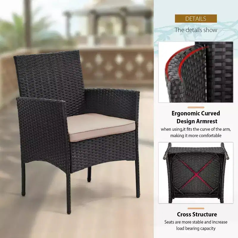 FDW 3 Piece Furniture Patio Chairs Wicker Outdoor Rattan Conversation Bistro Set for Backyard Porch Poolside Lawn