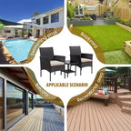 FDW 3 Piece Furniture Patio Chairs Wicker Outdoor Rattan Conversation Bistro Set for Backyard Porch Poolside Lawn
