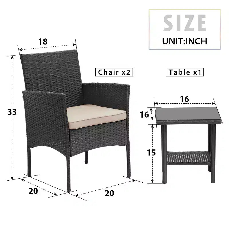 FDW 3 Piece Furniture Patio Chairs Wicker Outdoor Rattan Conversation Bistro Set for Backyard Porch Poolside Lawn