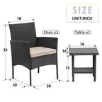FDW 3 Piece Furniture Patio Chairs Wicker Outdoor Rattan Conversation Bistro Set for Backyard Porch Poolside Lawn