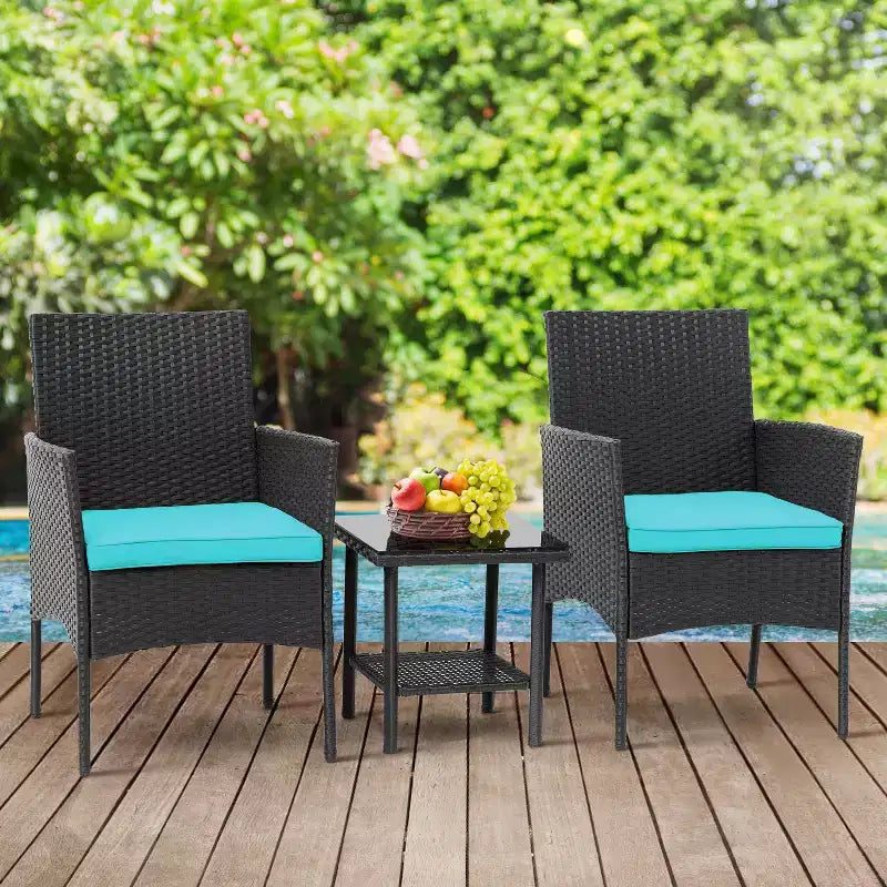 FDW 3 Piece Furniture Patio Chairs Wicker Outdoor Rattan Conversation Bistro Set for Backyard Porch Poolside Lawn