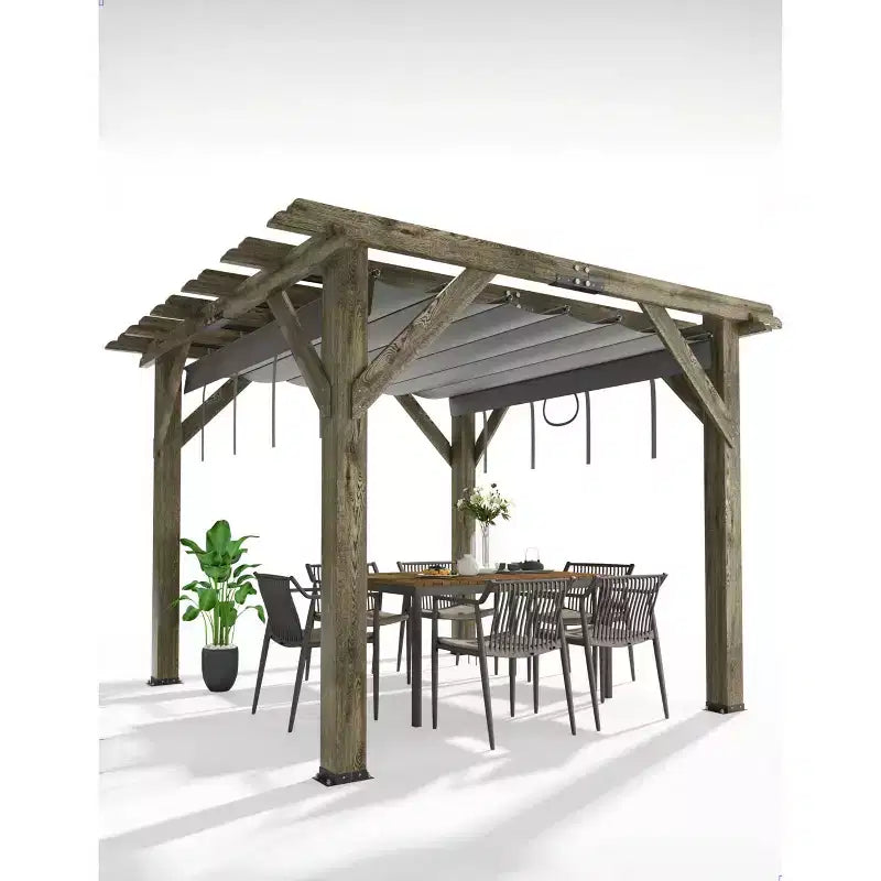 10x12x7.5FT Cedar Pergola Outdoor Wood Pergola with Canopy, Solid Structure Shelter for Deck, Garden, Backyard, and Lawn - Grey Charcoal
