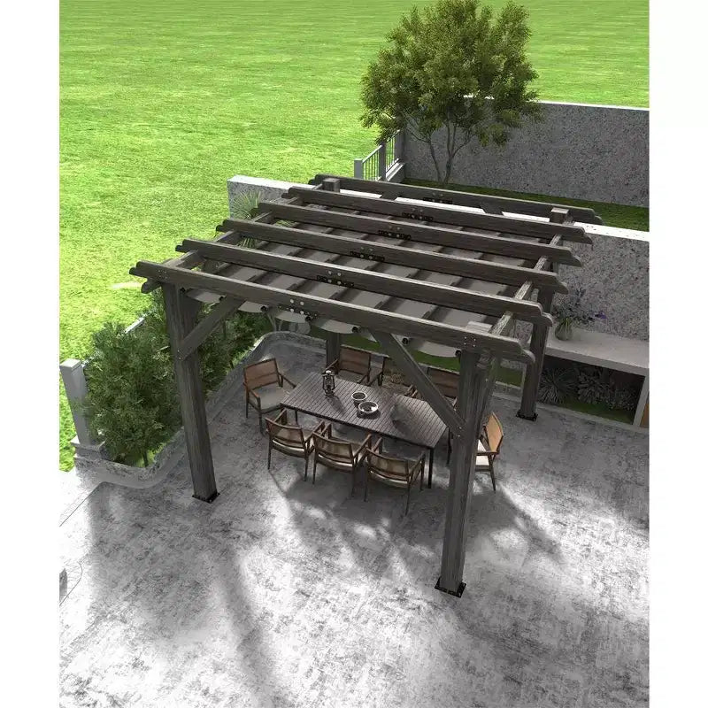 10x12x7.5FT Cedar Pergola Outdoor Wood Pergola with Canopy, Solid Structure Shelter for Deck, Garden, Backyard, and Lawn - Grey Charcoal