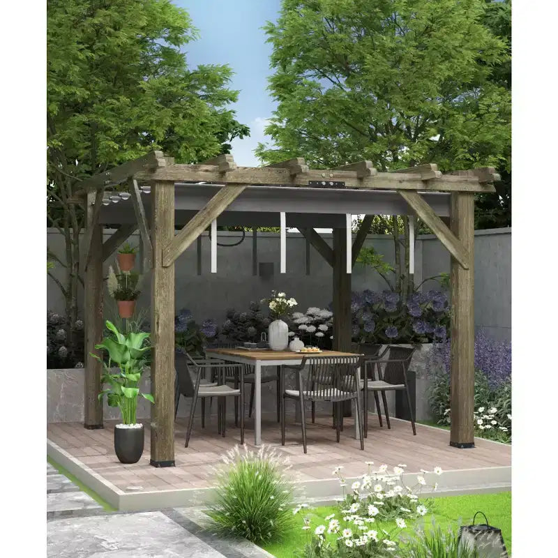 10x12x7.5FT Cedar Pergola Outdoor Wood Pergola with Canopy, Solid Structure Shelter for Deck, Garden, Backyard, and Lawn - Grey Charcoal