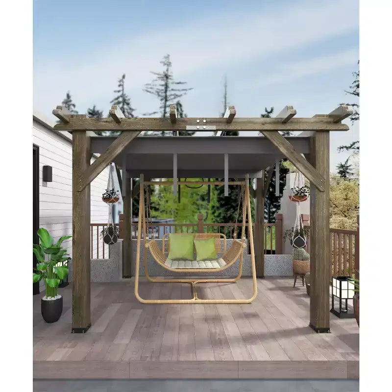 10x12x7.5FT Cedar Pergola Outdoor Wood Pergola with Canopy, Solid Structure Shelter for Deck, Garden, Backyard, and Lawn - Grey Charcoal
