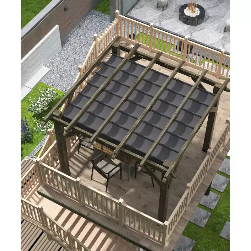 10x12x7.5FT Cedar Pergola Outdoor Wood Pergola with Canopy, Solid Structure Shelter for Deck, Garden, Backyard, and Lawn - Grey Charcoal