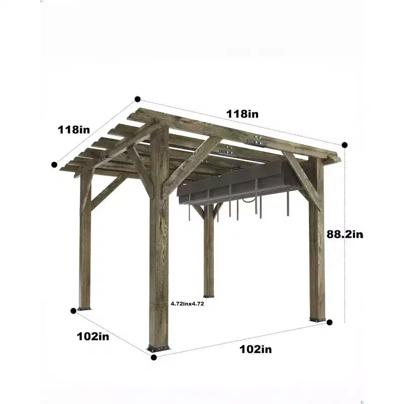 10x12x7.5FT Cedar Pergola Outdoor Wood Pergola with Canopy, Solid Structure Shelter for Deck, Garden, Backyard, and Lawn - Grey Charcoal