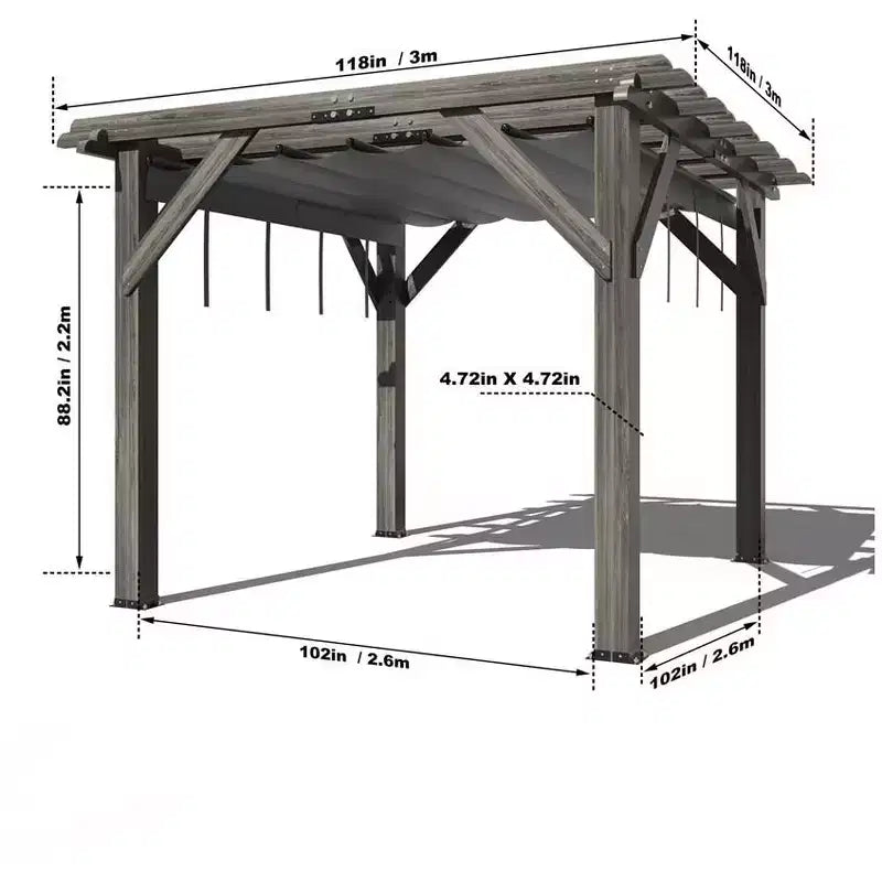 10x12x7.5FT Cedar Pergola Outdoor Wood Pergola with Canopy, Solid Structure Shelter for Deck, Garden, Backyard, and Lawn - Grey Charcoal