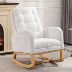 Accent Rocking Chair With Footrest, Modern High Back Lounge Chair Wood Rocking Legs, Leisure Rocking Recliner For Home Living Room Bedroom Office