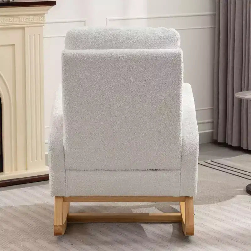 Accent Rocking Chair With Footrest, Modern High Back Lounge Chair Wood Rocking Legs, Leisure Rocking Recliner For Home Living Room Bedroom Office