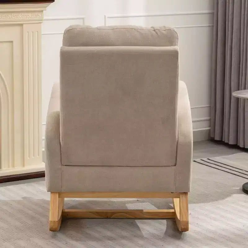 Accent Rocking Chair With Footrest, Modern High Back Lounge Chair Wood Rocking Legs, Leisure Rocking Recliner For Home Living Room Bedroom Office