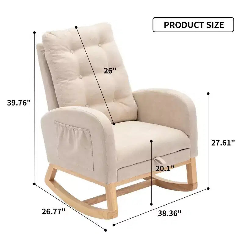 Accent Rocking Chair With Footrest, Modern High Back Lounge Chair Wood Rocking Legs, Leisure Rocking Recliner For Home Living Room Bedroom Office