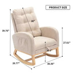 Accent Rocking Chair With Footrest, Modern High Back Lounge Chair Wood Rocking Legs, Leisure Rocking Recliner For Home Living Room Bedroom Office