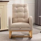 Accent Rocking Chair With Footrest, Modern High Back Lounge Chair Wood Rocking Legs, Leisure Rocking Recliner For Home Living Room Bedroom Office