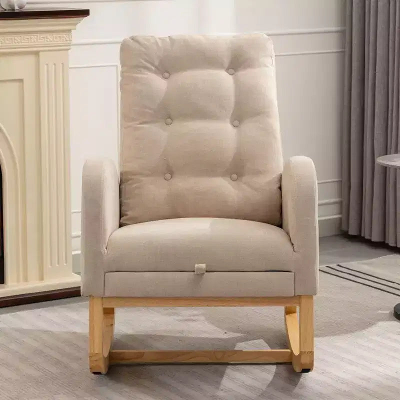 Accent Rocking Chair With Footrest, Modern High Back Lounge Chair Wood Rocking Legs, Leisure Rocking Recliner For Home Living Room Bedroom Office