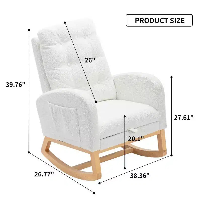 Accent Rocking Chair With Footrest, Modern High Back Lounge Chair Wood Rocking Legs, Leisure Rocking Recliner For Home Living Room Bedroom Office
