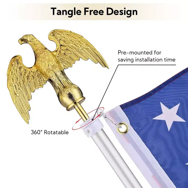 Yescom 8 Ft Sectional Indoor Flag Pole Kit Base Eagle Finial Aluminum 3x5 Ft US Flag Silver