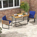 Costway 3 PCS Patio Dining Table Set with Bistro Chairs Large Coffee Table Seat Cushions
