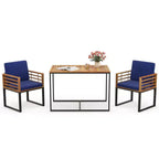 Costway 3 PCS Patio Dining Table Set with Bistro Chairs Large Coffee Table Seat Cushions