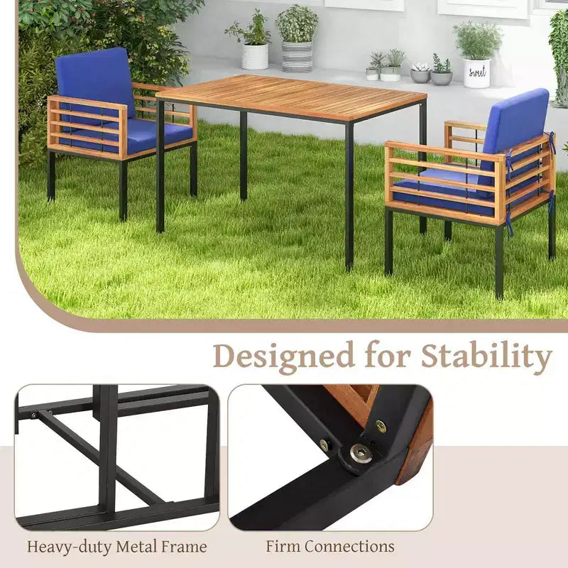 Costway 3 PCS Patio Dining Table Set with Bistro Chairs Large Coffee Table Seat Cushions