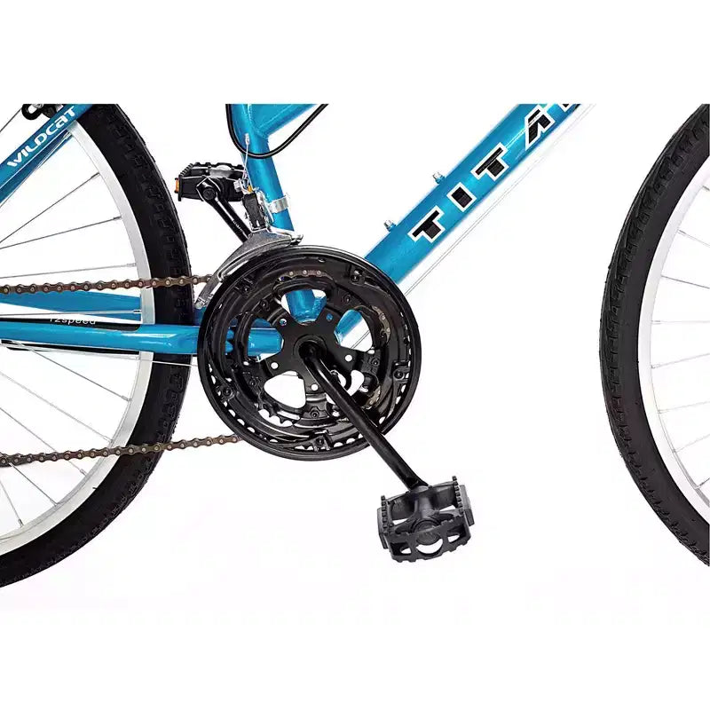 Titan Bikes Wildcat 12-Speed Women's Mountain Bike with Adjustable Saddle Height, Blue/White
