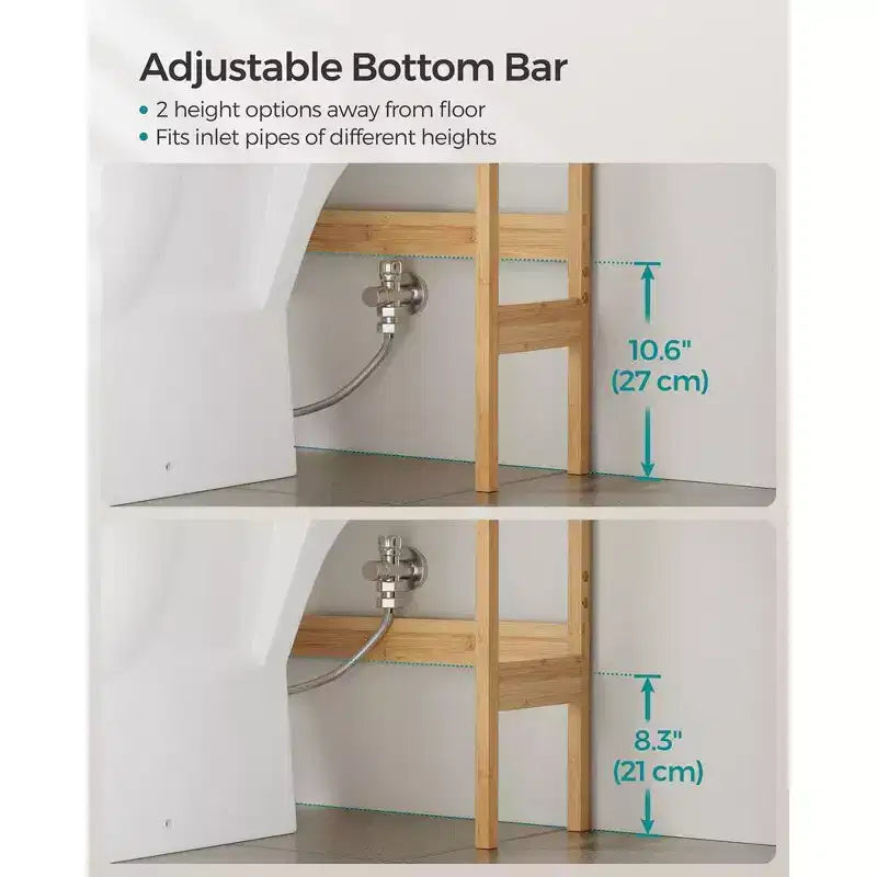 SONGMICS Over The Toilet Storage Cabinet, Cabinet with Adjustable Inside Shelf and Bottom Stabilizer Bar, Toilet Rack, Natural Beige