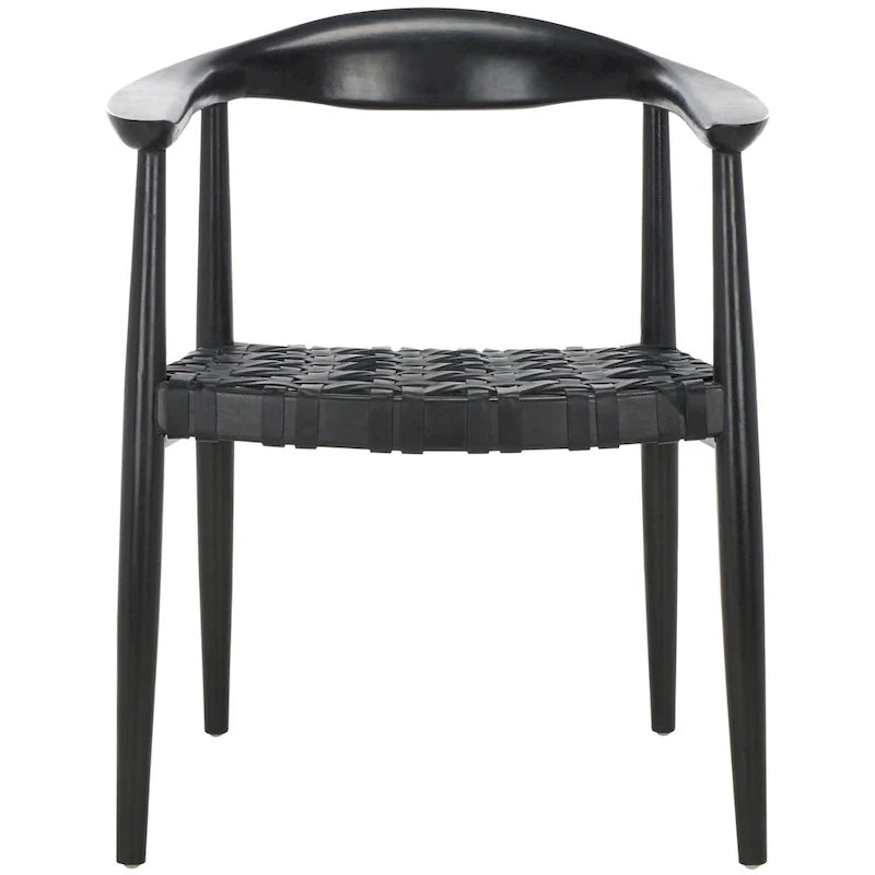 SAFAVIEH Birtie Woven Leather & Solid Wood Accent Chair (Fully Assembled) - W25 x D22 x H22 - 25Wx22Dx22H