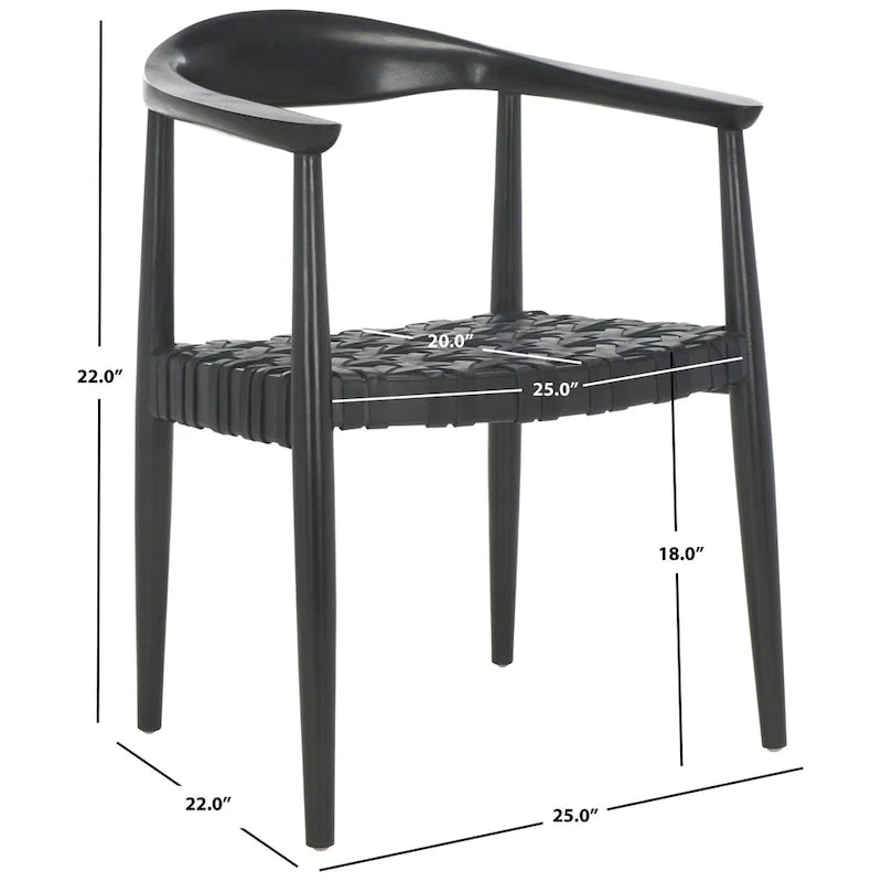 SAFAVIEH Birtie Woven Leather & Solid Wood Accent Chair (Fully Assembled) - W25 x D22 x H22 - 25Wx22Dx22H