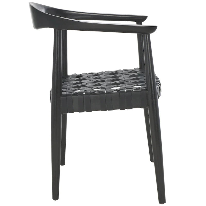 SAFAVIEH Birtie Woven Leather & Solid Wood Accent Chair (Fully Assembled) - W25 x D22 x H22 - 25Wx22Dx22H
