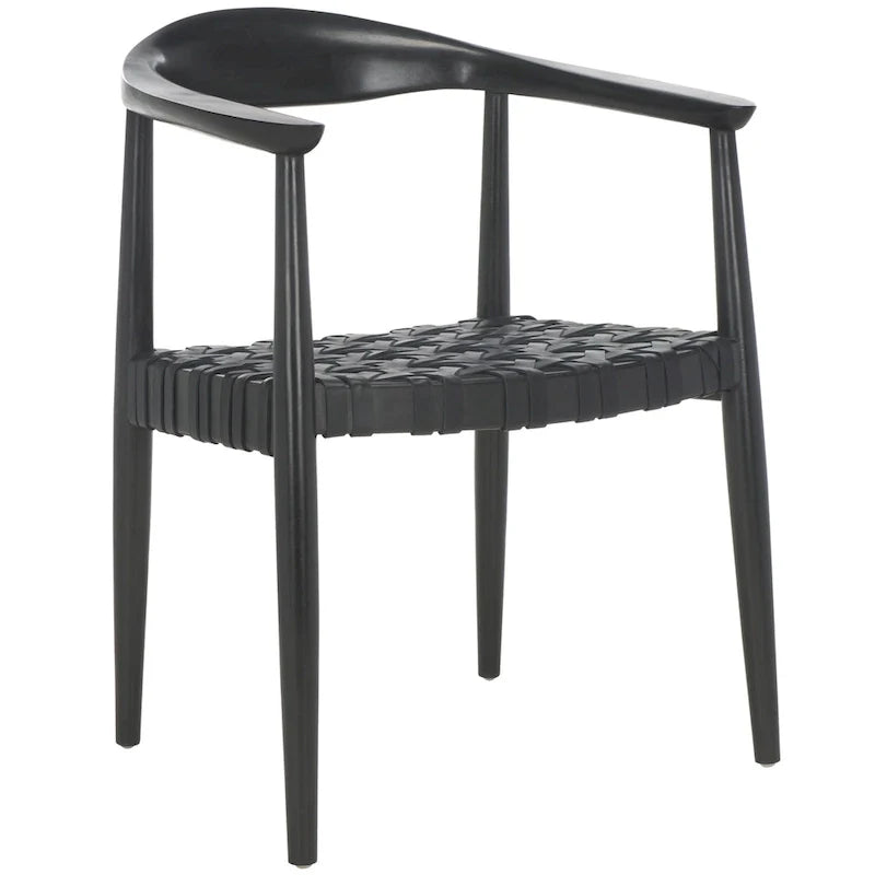 SAFAVIEH Birtie Woven Leather & Solid Wood Accent Chair (Fully Assembled) - W25 x D22 x H22 - 25Wx22Dx22H