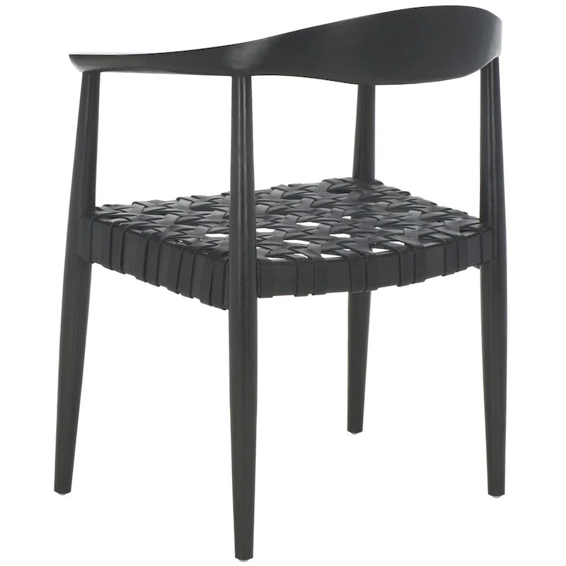 SAFAVIEH Birtie Woven Leather & Solid Wood Accent Chair (Fully Assembled) - W25 x D22 x H22 - 25Wx22Dx22H