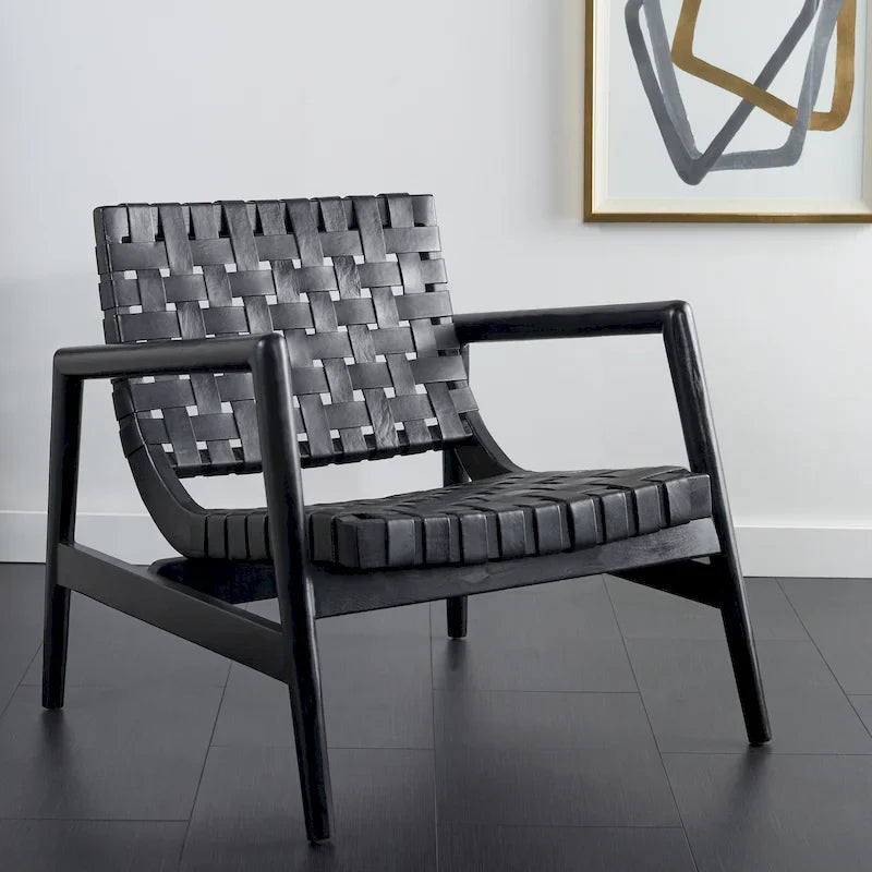 SAFAVIEH Vena Leather Woven Accent Chair - 30 W x 28 D x 28 H - 30Wx28Dx28H