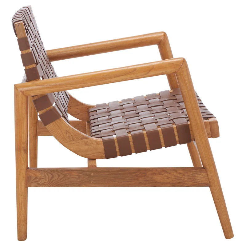SAFAVIEH Vena Leather Woven Accent Chair - 30 W x 28 D x 28 H - 30Wx28Dx28H