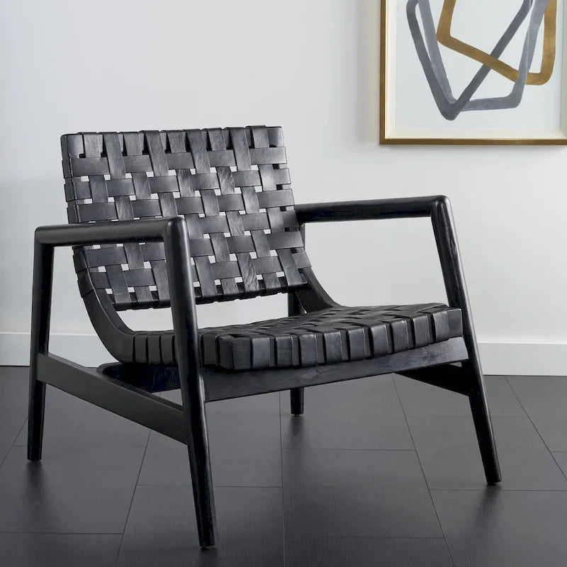 SAFAVIEH Vena Leather Woven Accent Chair - 30 W x 28 D x 28 H - 30Wx28Dx28H