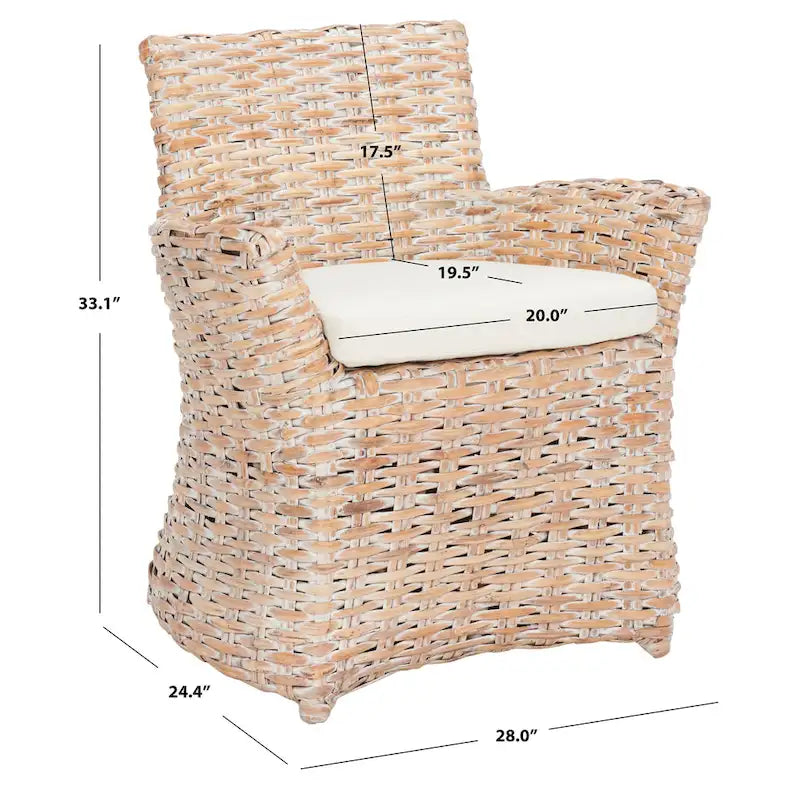 SAFAVIEH Ginny Wicker Washed Out Grey Arm Chair - 28 W x 24 D x 33 H - 28Wx24Dx33H