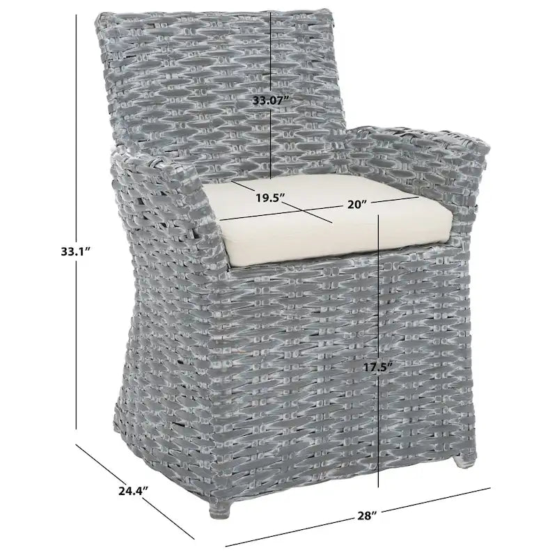 SAFAVIEH Ginny Wicker Washed Out Grey Arm Chair - 28 W x 24 D x 33 H - 28Wx24Dx33H