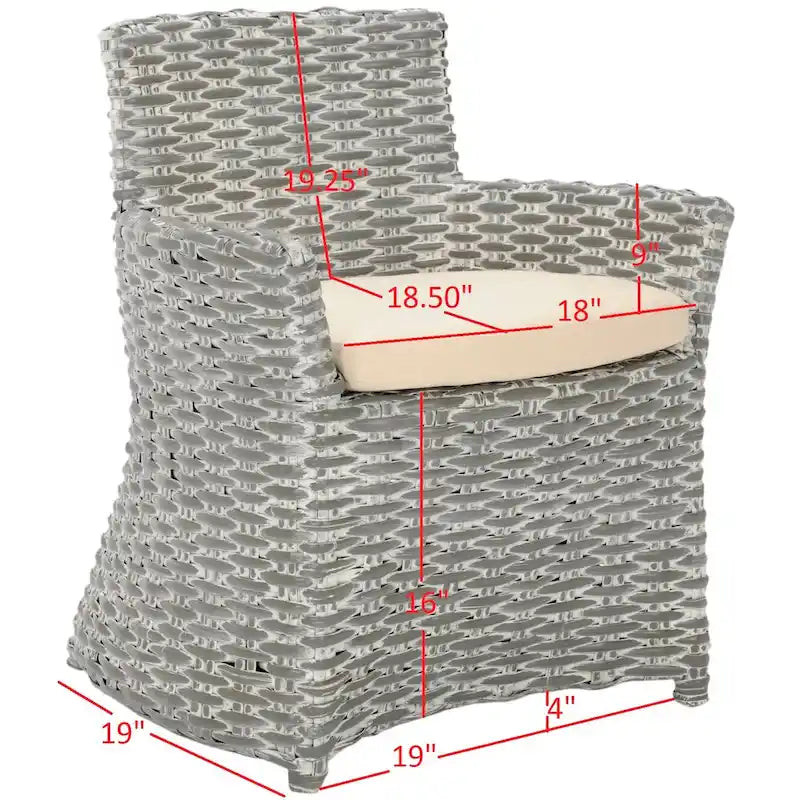 SAFAVIEH Ginny Wicker Washed Out Grey Arm Chair - 28 W x 24 D x 33 H - 28Wx24Dx33H