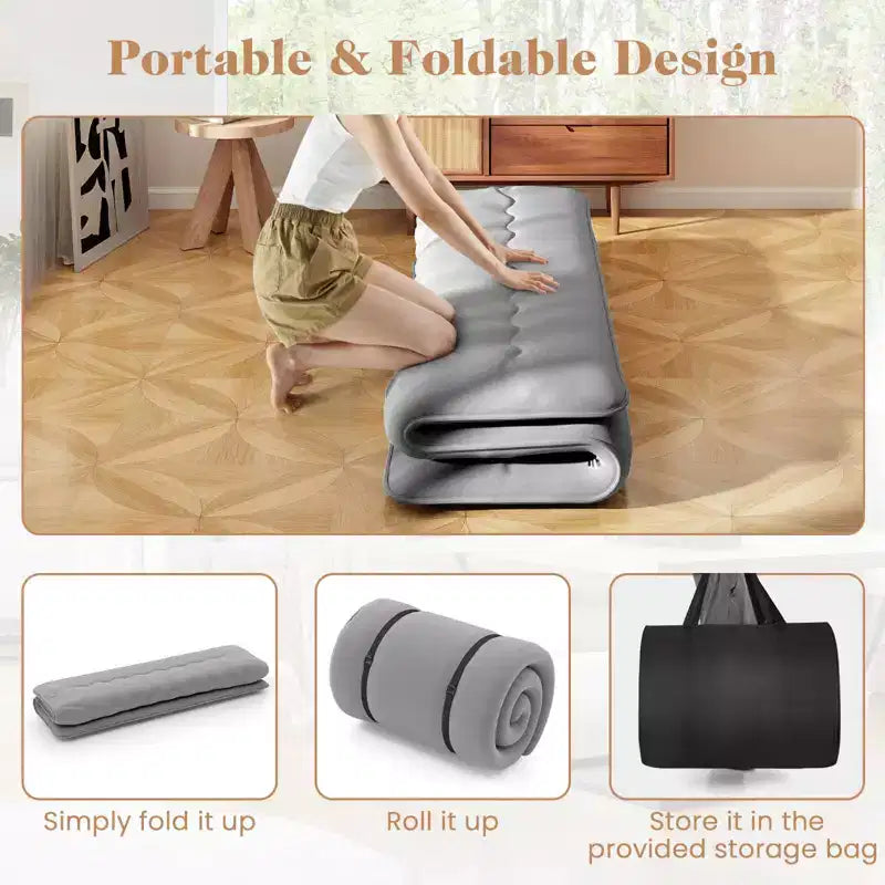 Costway Twin/Full/Queen/King Futon Mattress Japanese Floor Pad Washable Cover Carry Bag Grey