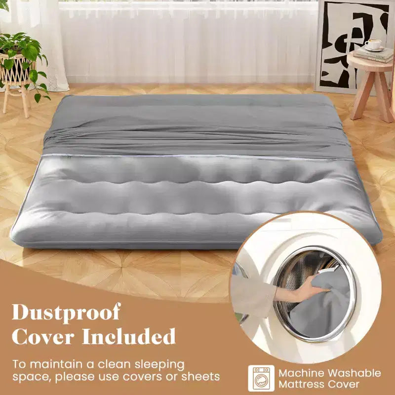 Costway Twin/Full/Queen/King Futon Mattress Japanese Floor Pad Washable Cover Carry Bag Grey