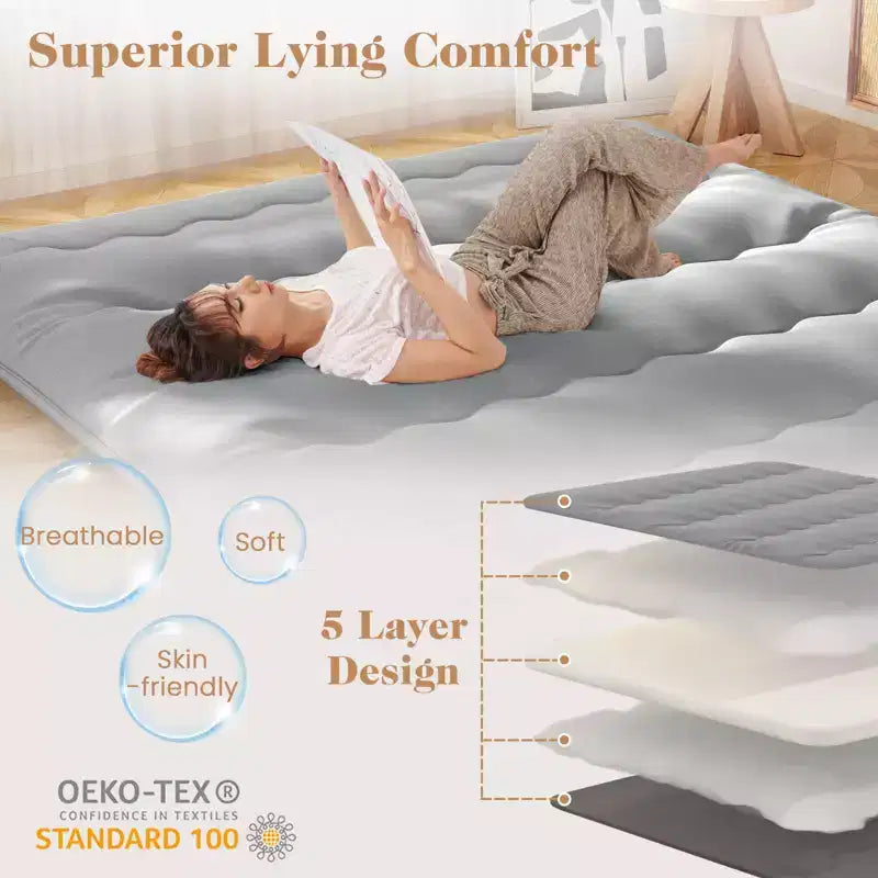 Costway Twin/Full/Queen/King Futon Mattress Japanese Floor Pad Washable Cover Carry Bag Grey