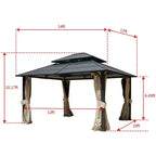 EROMMY 12 x 14 FT Iron Hardtop Gazebo, Double Waterproof Gazebo with Curtains and Netting