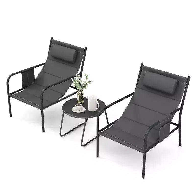 Costway 3 PCS Outdoor Bistro Set Breathable Seat Fabric & Cozy Headrest Metal for Yard