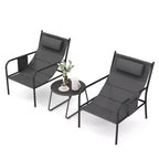 Costway 3 PCS Outdoor Bistro Set Breathable Seat Fabric & Cozy Headrest Metal for Yard