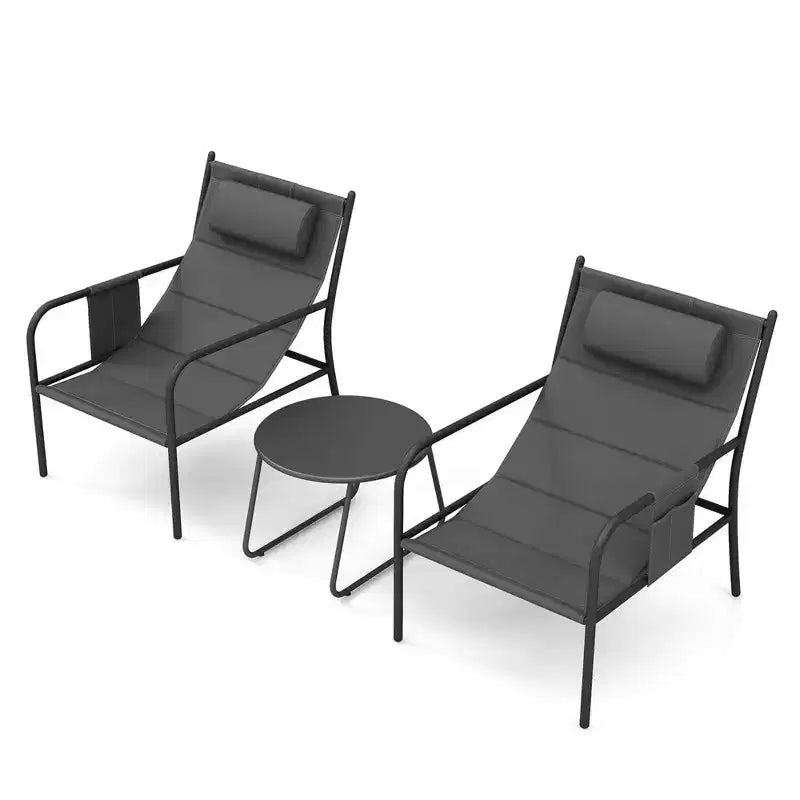 Costway 3 PCS Outdoor Bistro Set Breathable Seat Fabric & Cozy Headrest Metal for Yard