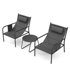 Costway 3 PCS Outdoor Bistro Set Breathable Seat Fabric & Cozy Headrest Metal for Yard