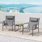 Costway 3 PCS Outdoor Bistro Set Breathable Seat Fabric & Cozy Headrest Metal for Yard