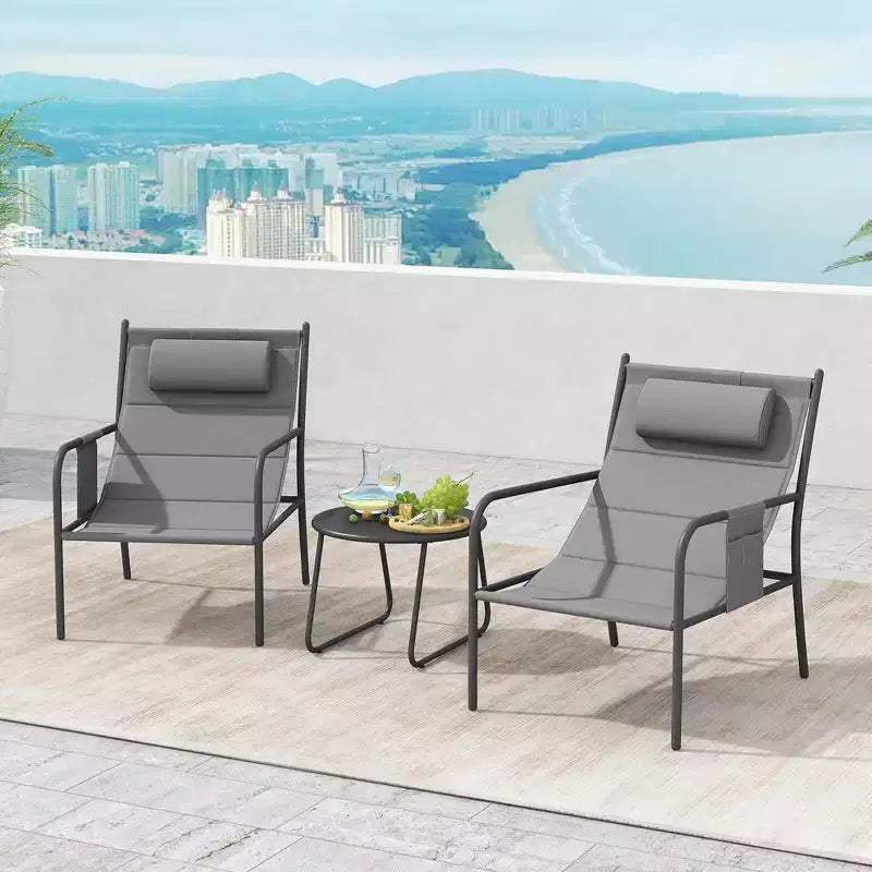 Costway 3 PCS Outdoor Bistro Set Breathable Seat Fabric & Cozy Headrest Metal for Yard