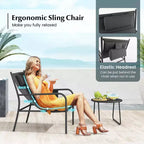 Costway 3 PCS Outdoor Bistro Set Breathable Seat Fabric & Cozy Headrest Metal for Yard
