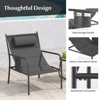 Costway 3 PCS Outdoor Bistro Set Breathable Seat Fabric & Cozy Headrest Metal for Yard