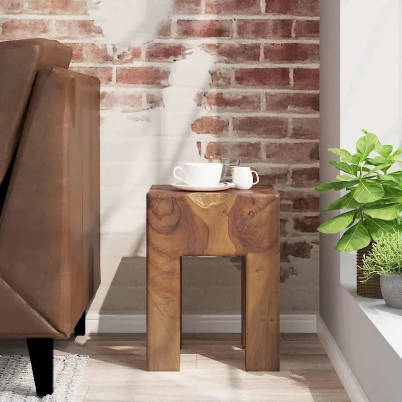 vidaXL Solid Teak Wood Stool, Small Side Table, Brown - 11.8 x 11.8 x 15.7